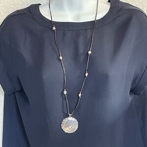 Silpada Silver Disc Necklace with Brown Cord